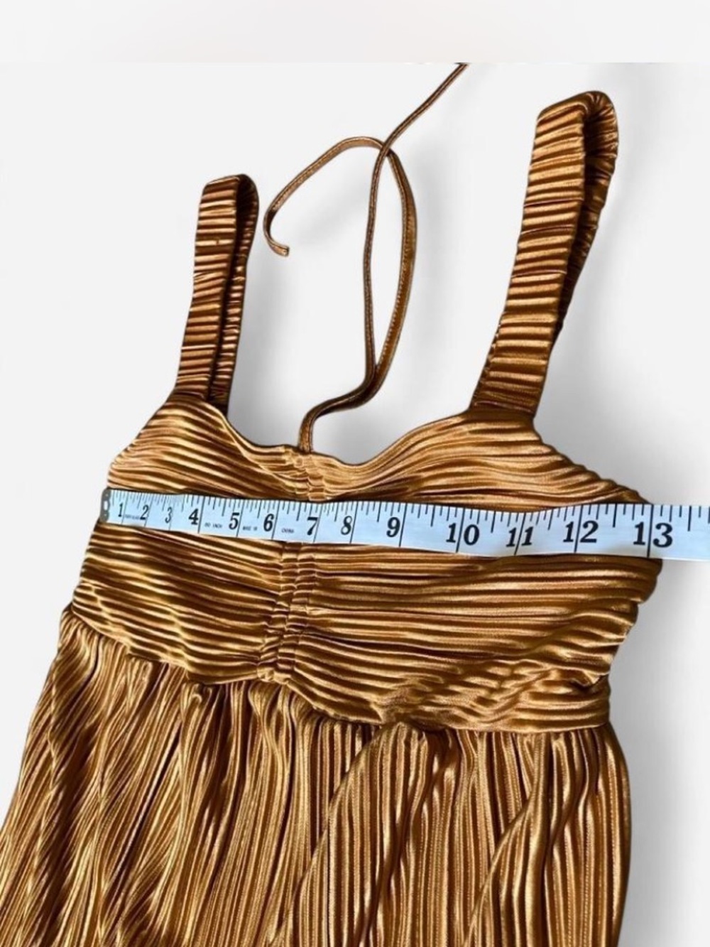 Kirious LA Women’s Bronze Pleated Ruched Babydoll Mini Dress Tie Front Size S - Picture 4 of 7